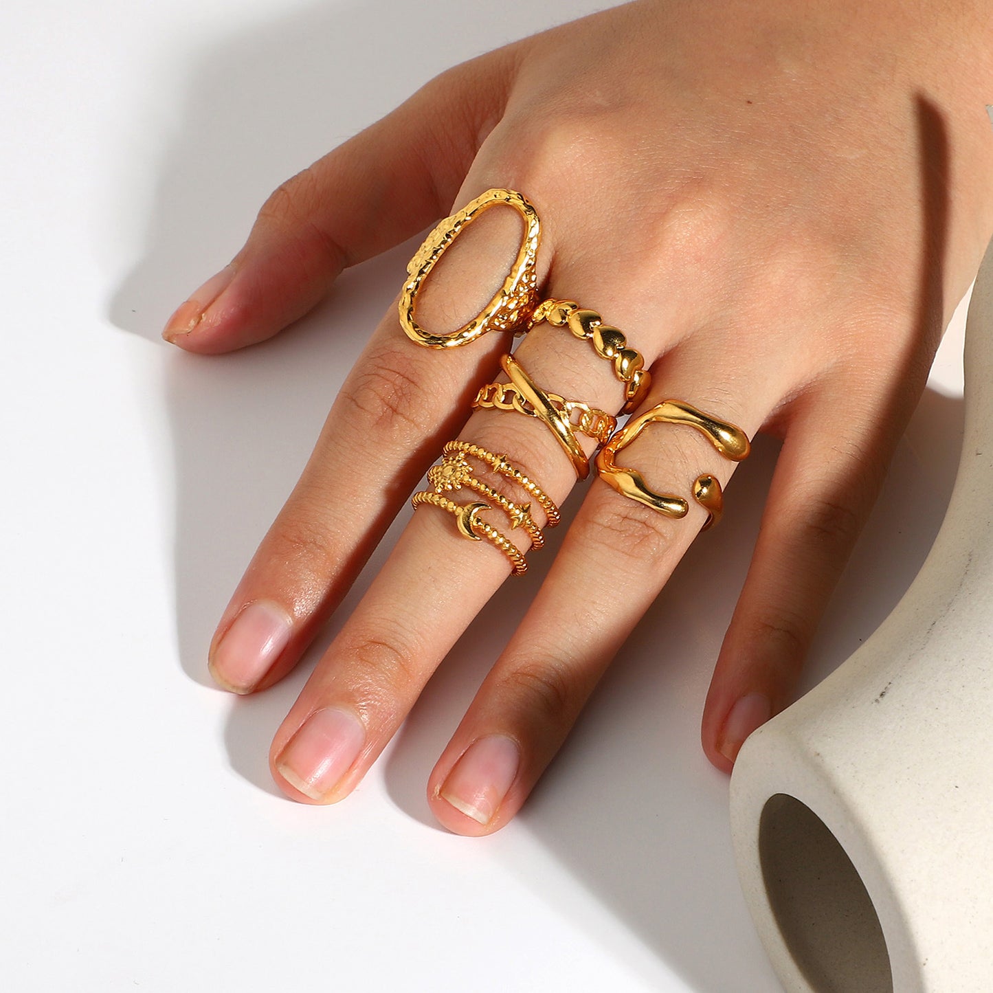 Geometric Chain Cross Open Ring For Women